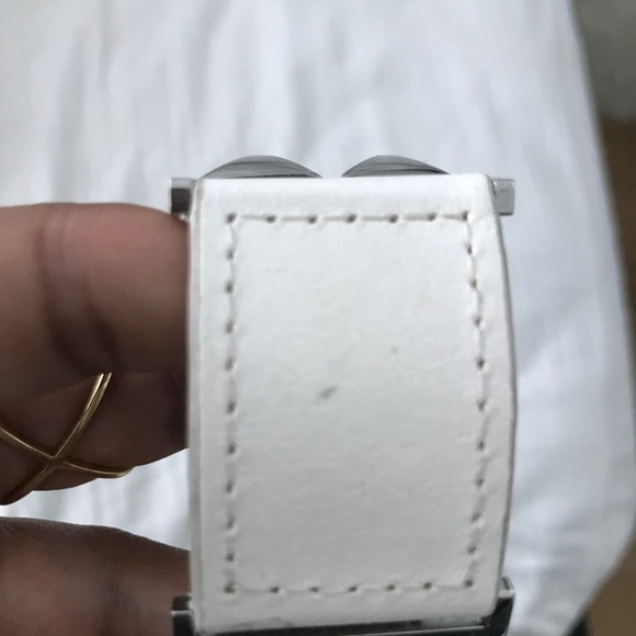 SOLD-Michael Kors Pyramid Stud White Leather Cuff - Picture 8 of 8